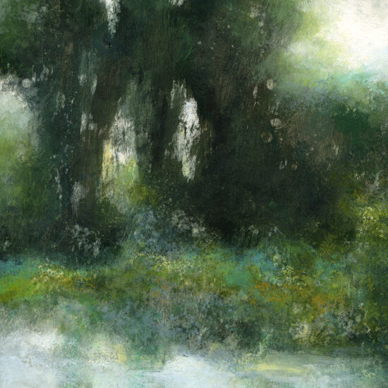 Au bord de la rivière - acrylique et encre sur papier - 20x20 cm