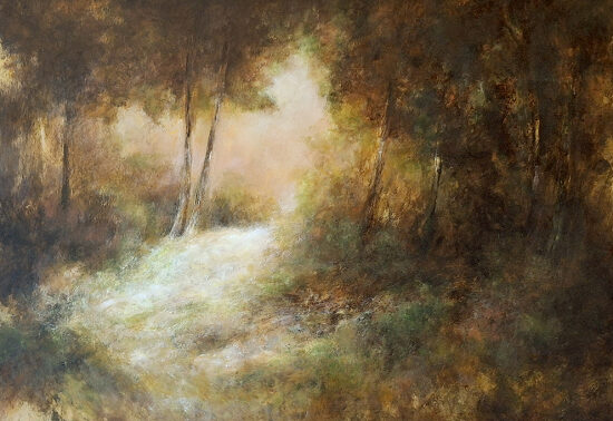 Chemin de traverse III  - acrylique et pastel à l'huile sur panneau de bois- 50x70 cm